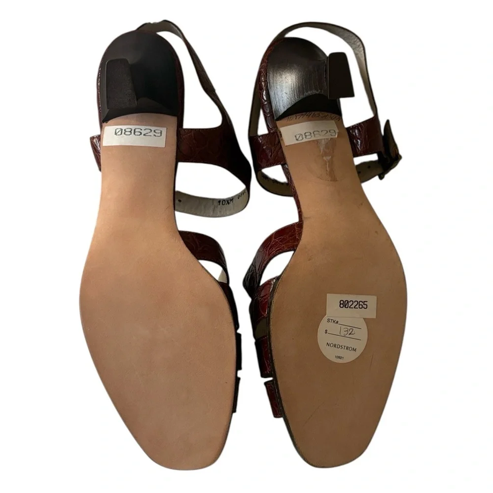 Bally leather crocodile print NWT luxury sandal, dark red/cordovan color,10.5